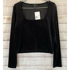 forever21 black stretch velour crop square neck shirt top size 0X plus NWT